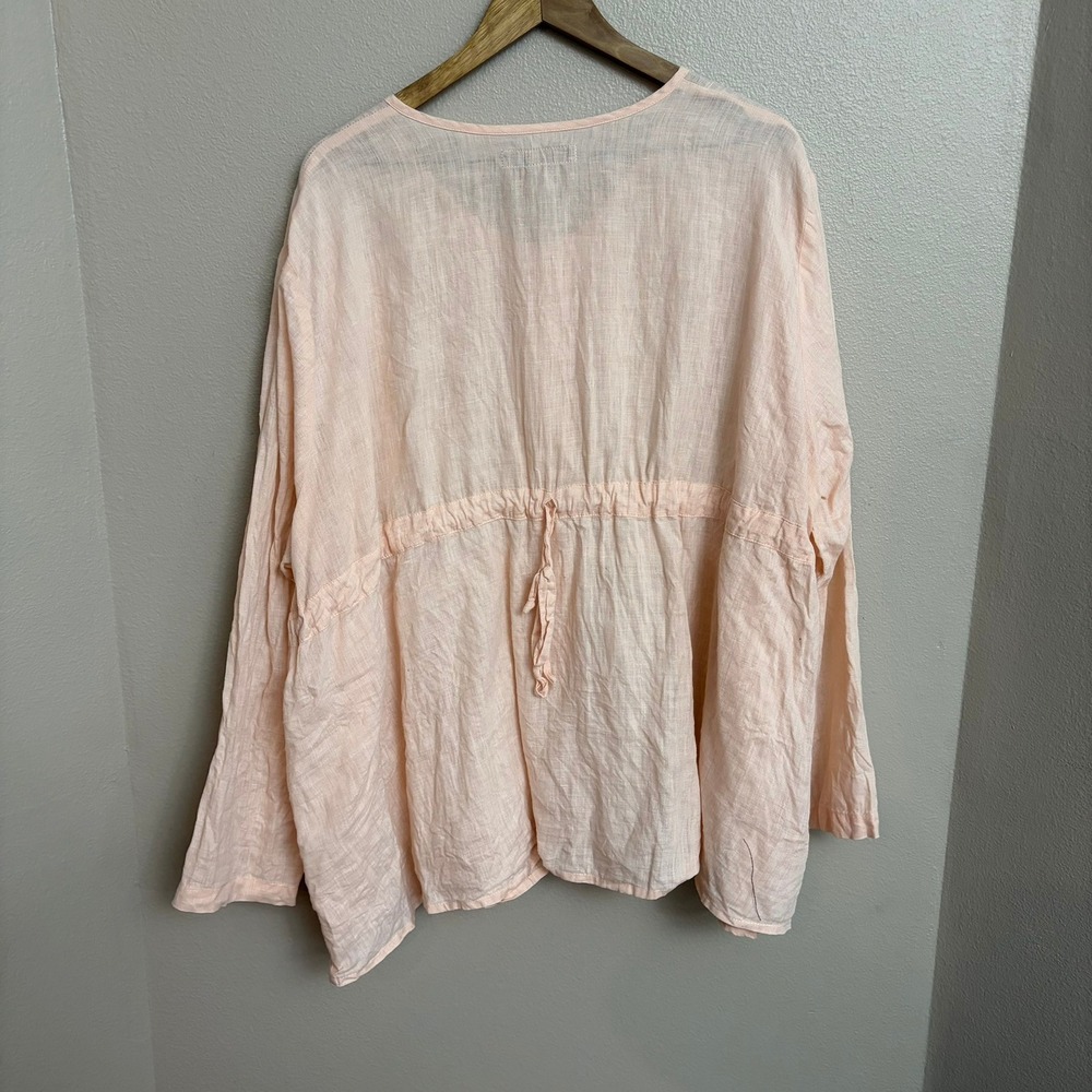 FLAX Button Down Top Large Peach Pink 100% Linen Lagenlook Peplum Drawback - Picture 6 of 7